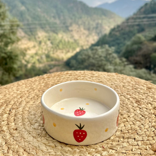 Strawberries and Daisies Handpainted Flat Bowl