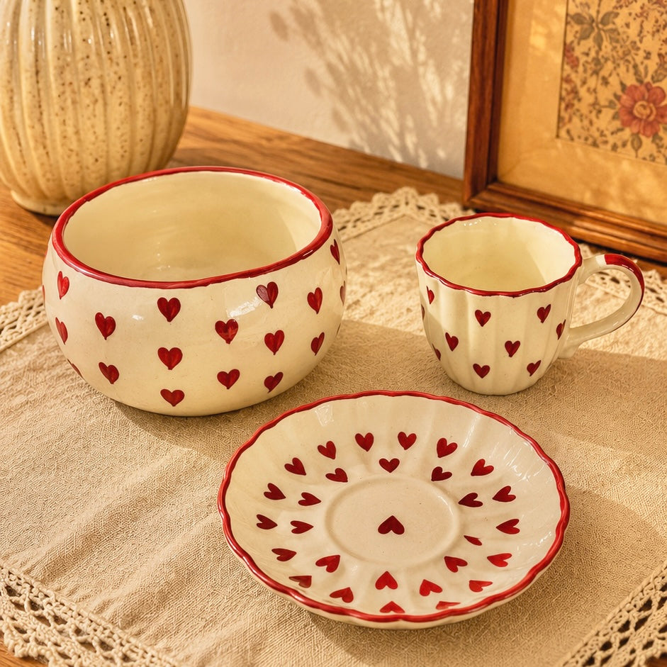 Enchanted Heart Breakfast Bowl and Heart Cup and Saucer - Set of 2