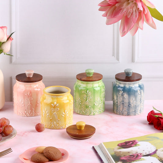 Embossed Grapevine Airtight Ceramic Jars