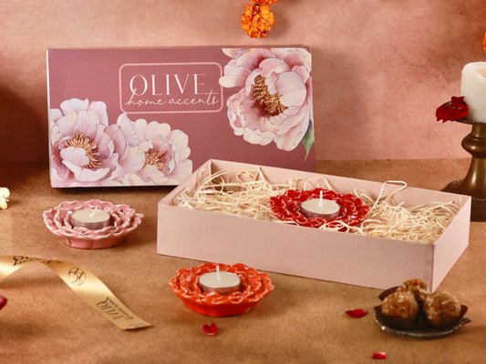 Handmade Ceramic Flower t-light holder Gift Hamper - Pack of 3