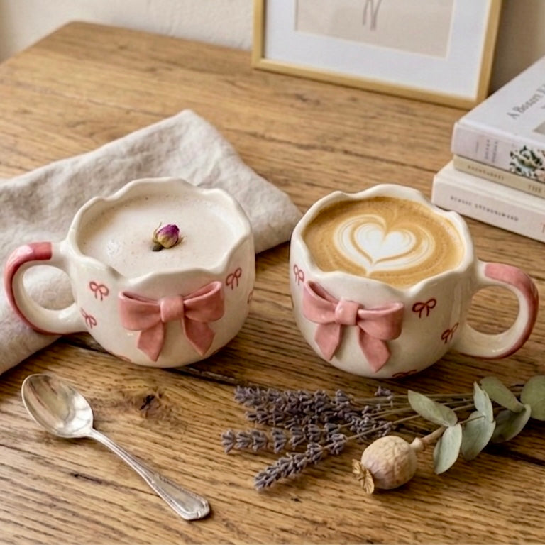 Uneven Pink Bow Mugs - Set of 2