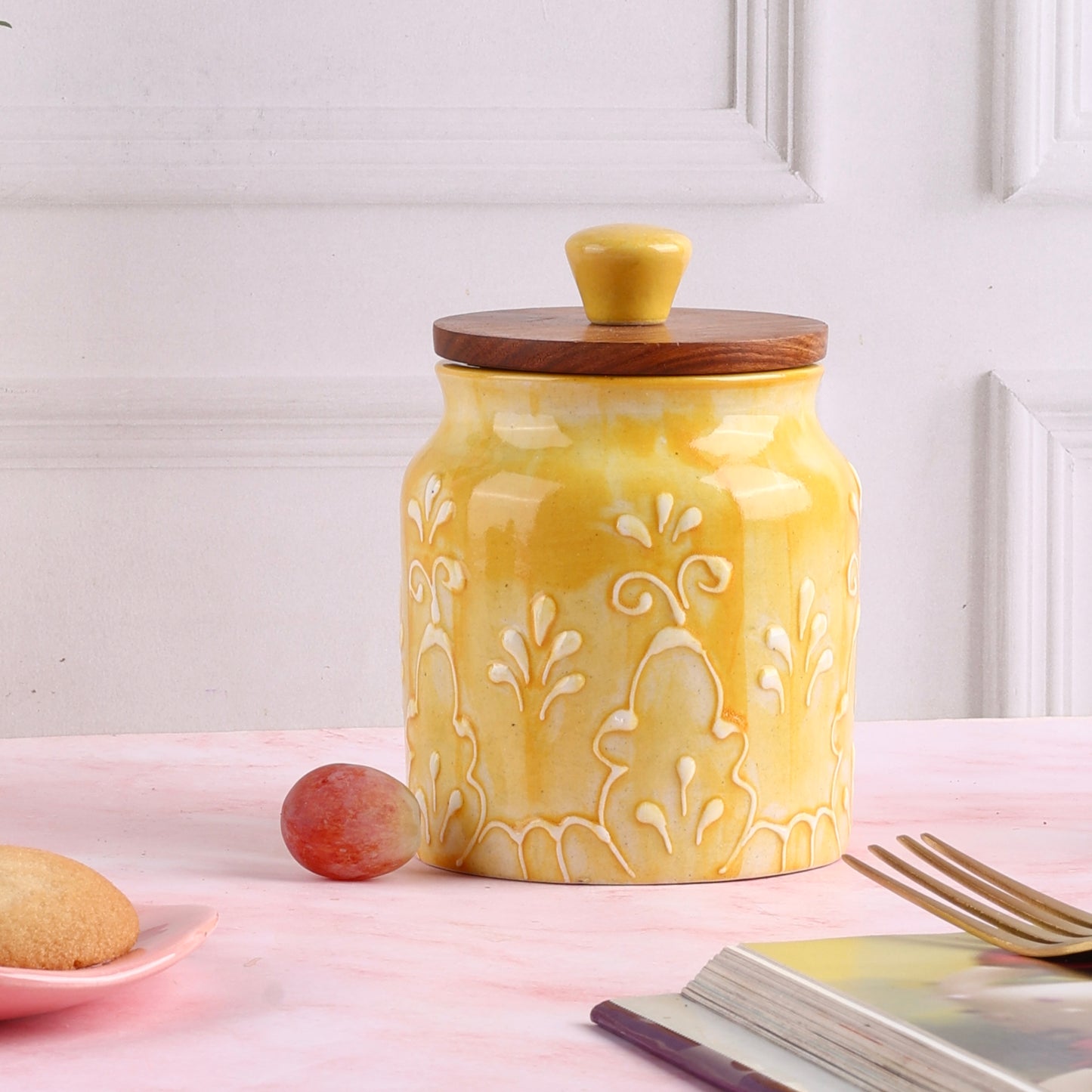 Embossed Grapevine Airtight Ceramic Jars
