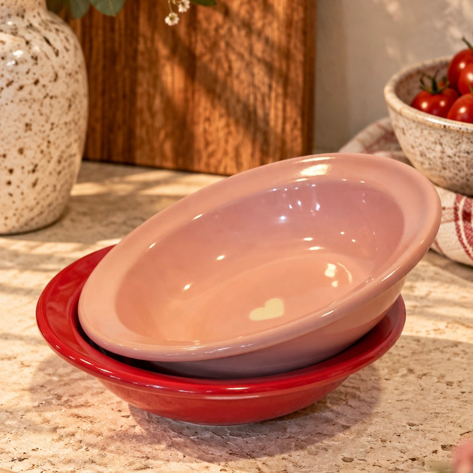 Red and Pink Eternal Heart Pasta Plates - Pack of two