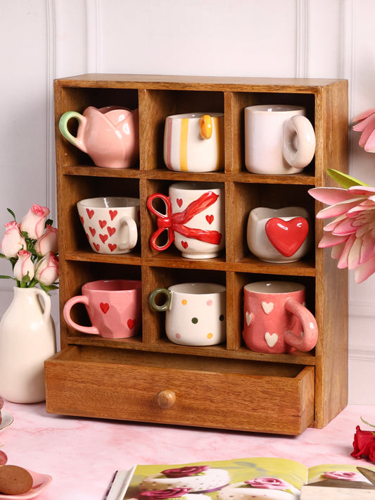 The Mug Gallery – Acacia Wood Mug Display with Drawer