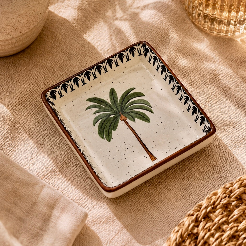 Serene Palm Printed Square Plates and Platters