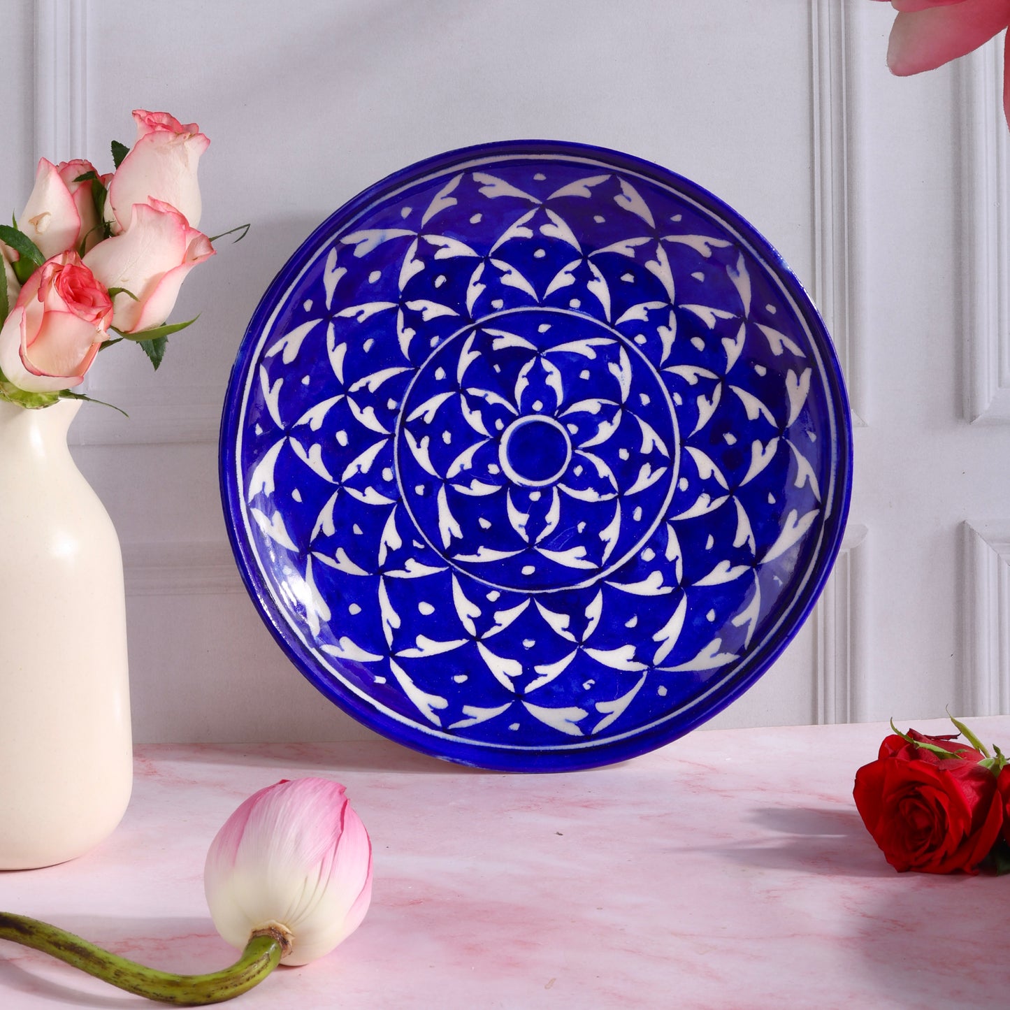 Jaipur Blue Pottery Handpainted Wall Plate Large