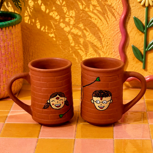 Handpainted Rakhi Terracotta Mug - Set of 2