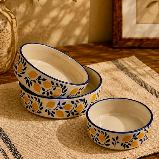 Lemon Trellis 3 Piece Nesting Flat Bowl Set