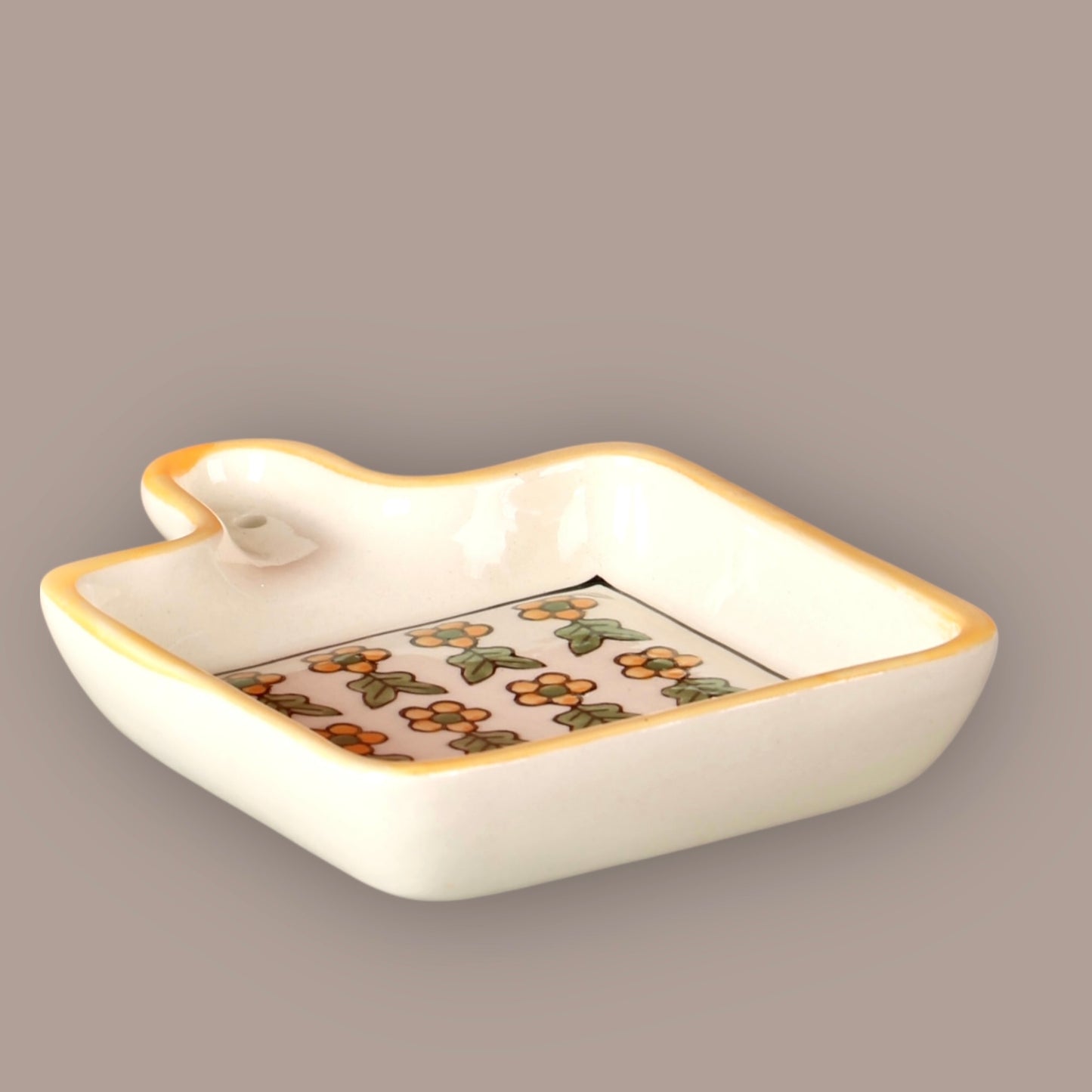 Yellow and Green Floral Handpainted Handle Platter
