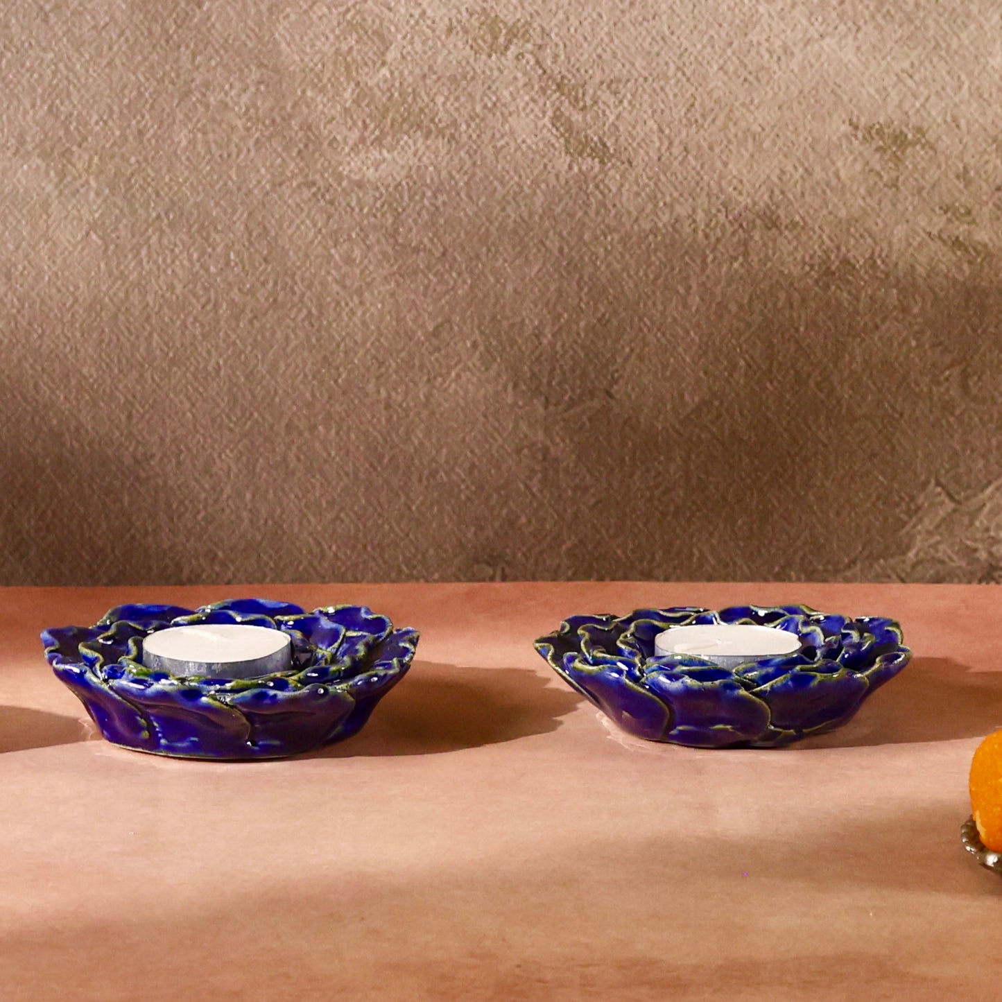 Neelam Studio Pottery Flower Diya - Set of 2