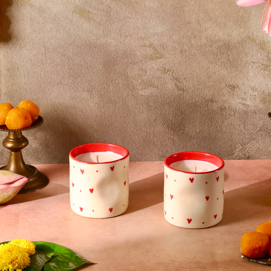 Roshni-e-Gulab Scented Premium Candle in reusable heart ceramic pinched glass - pack of one