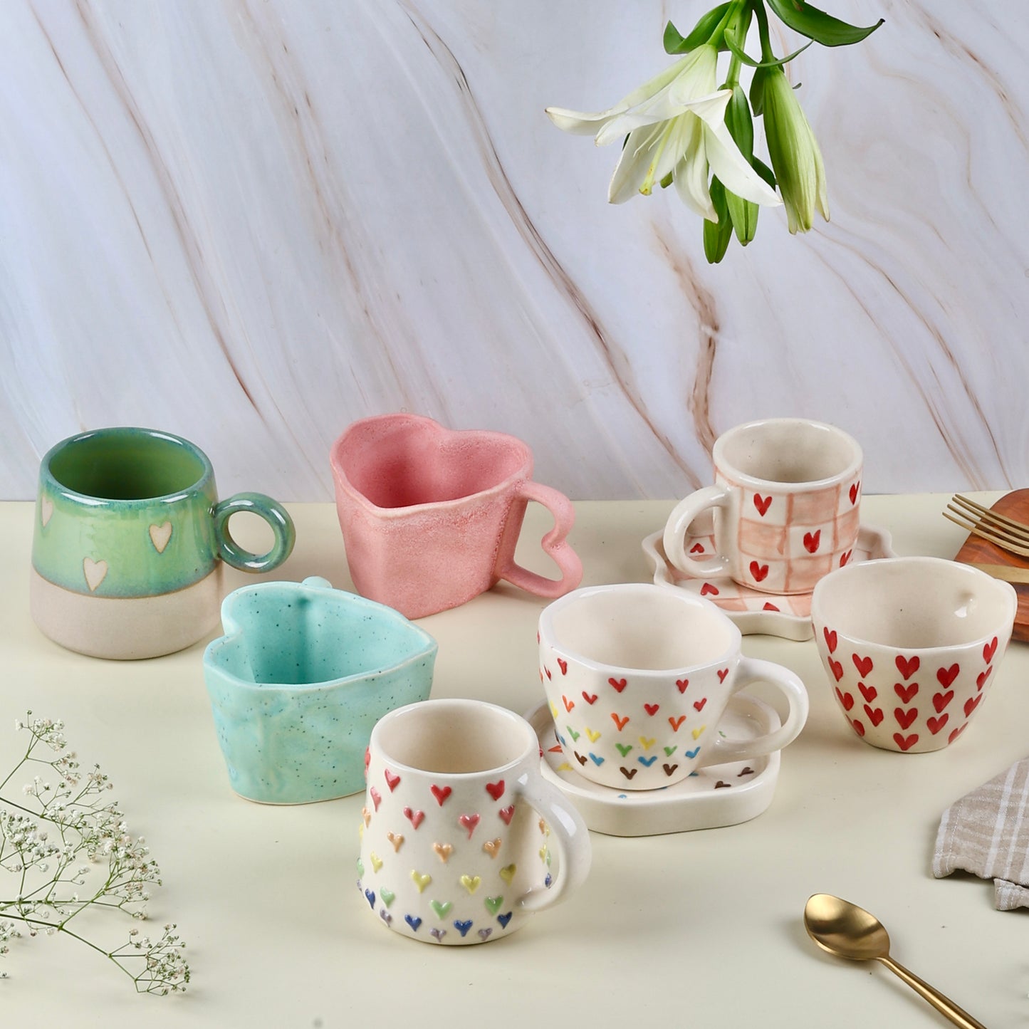 Set of 7 Statement Heart Mugs