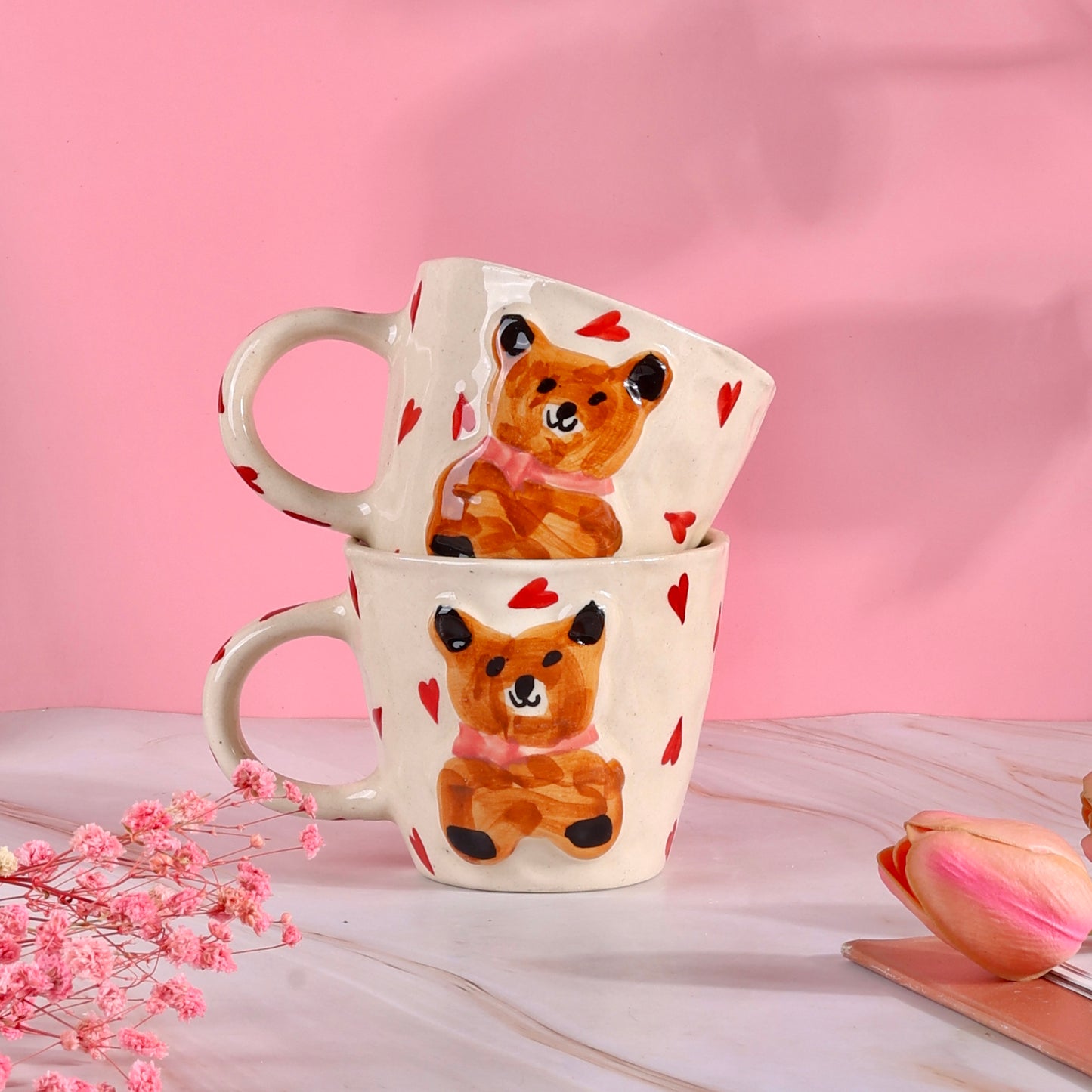 Pixie 3D Teddy Heart Mugs - Set of 2