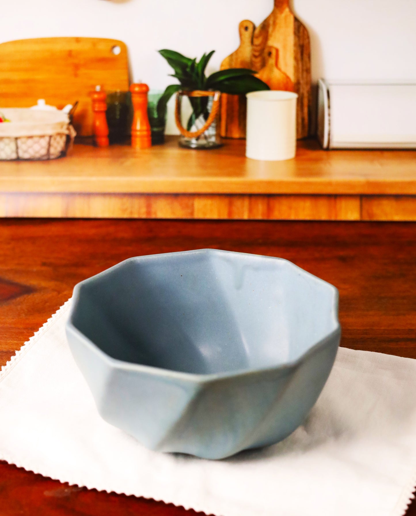 Rustic Blue Hexagon Serving Bowl
