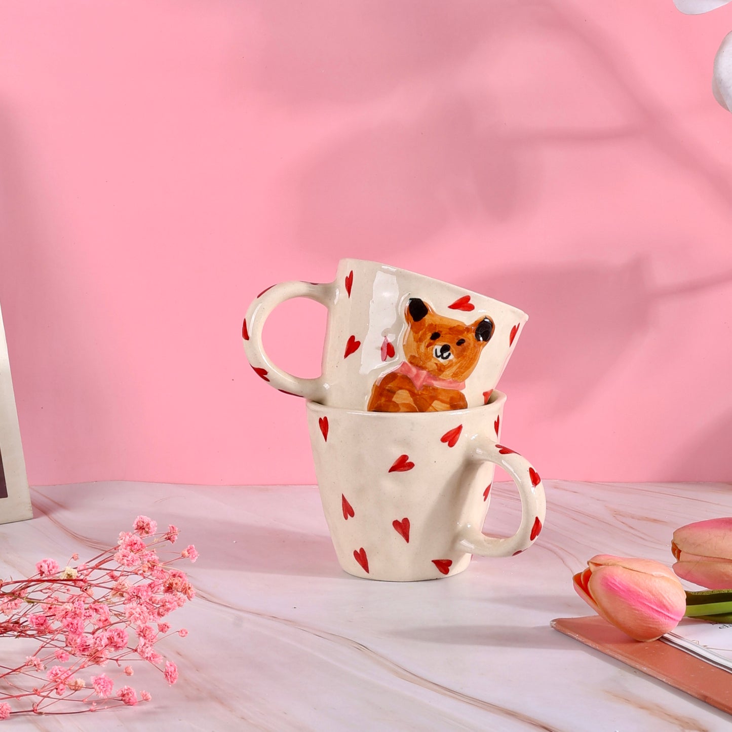 Pixie 3D Teddy Heart Mugs - Set of 2