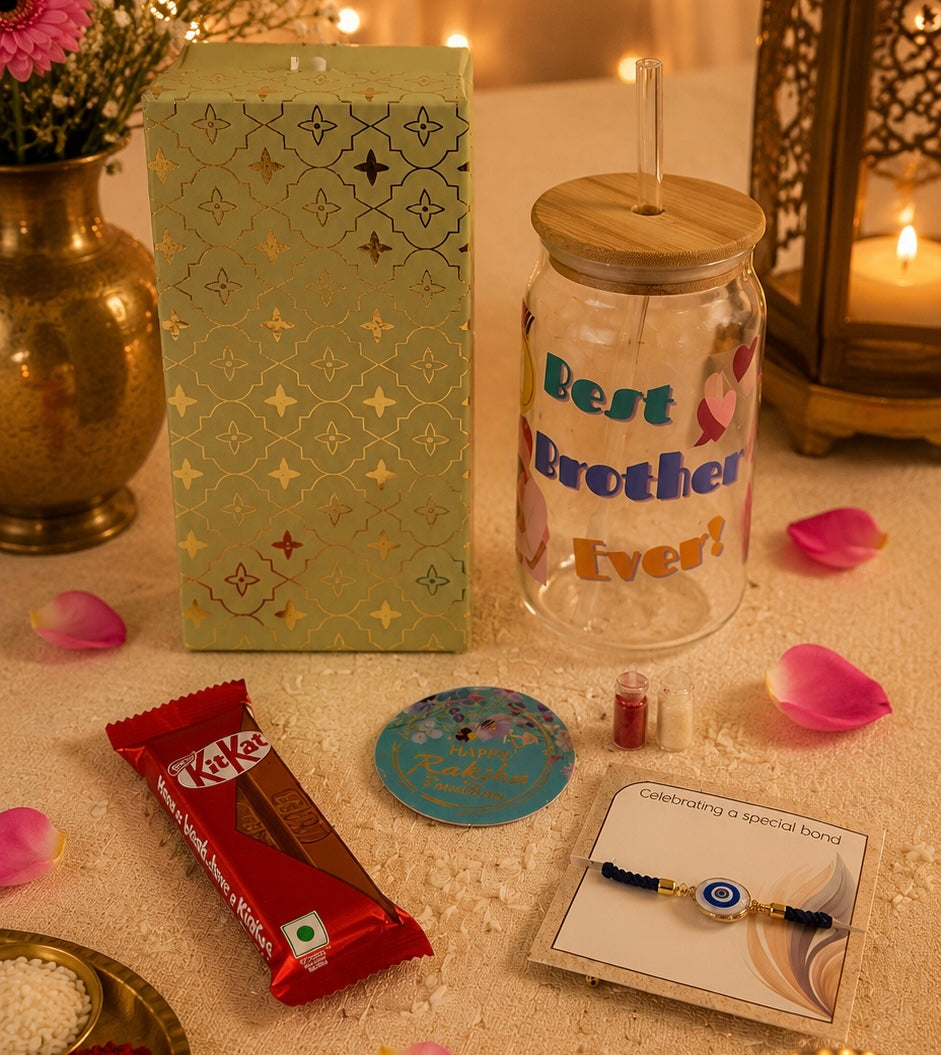 Rakhi Sipper Hamper with UV DTF Glass Sipper