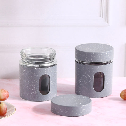 Airtight glass storage jars with silicon cover - Pack of 2