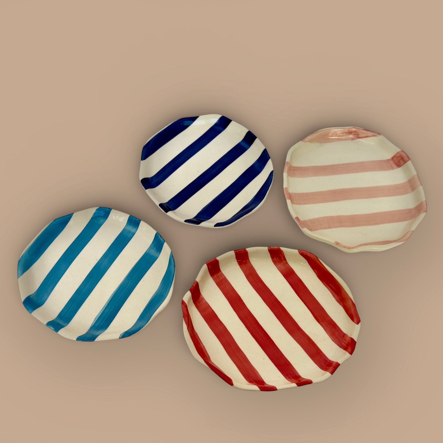 Zen Stripe Snack Plate Set - Light blue, dark blue, red and pink