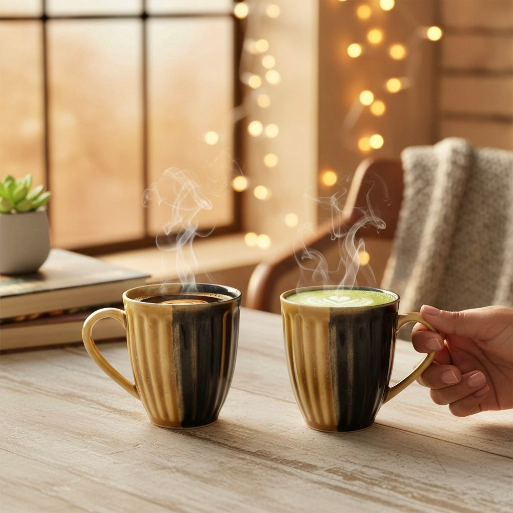 Half and Half Fluted Mug - Set of 2