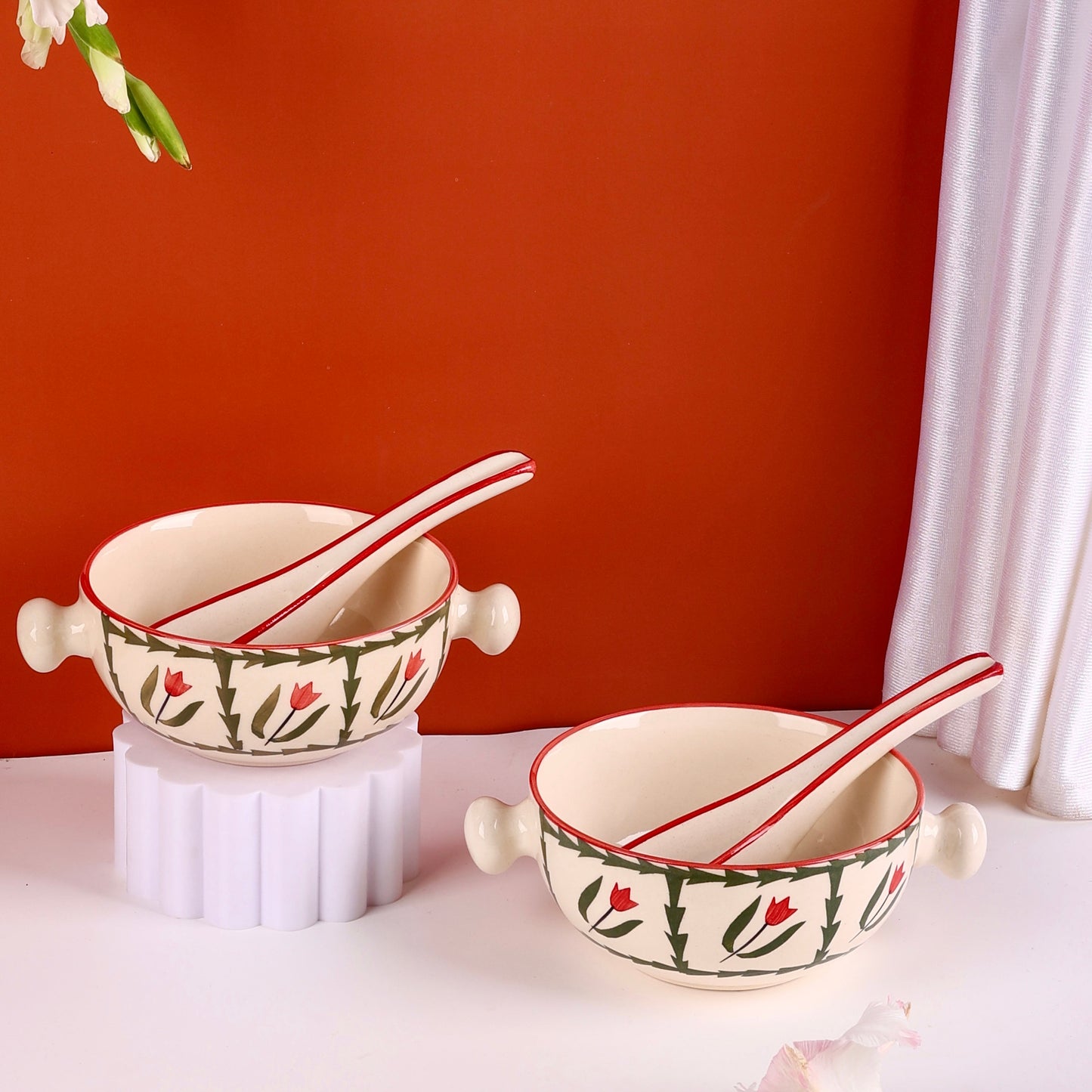 Bagh Handpainted Soup Bowl with Spoon - Pack of one