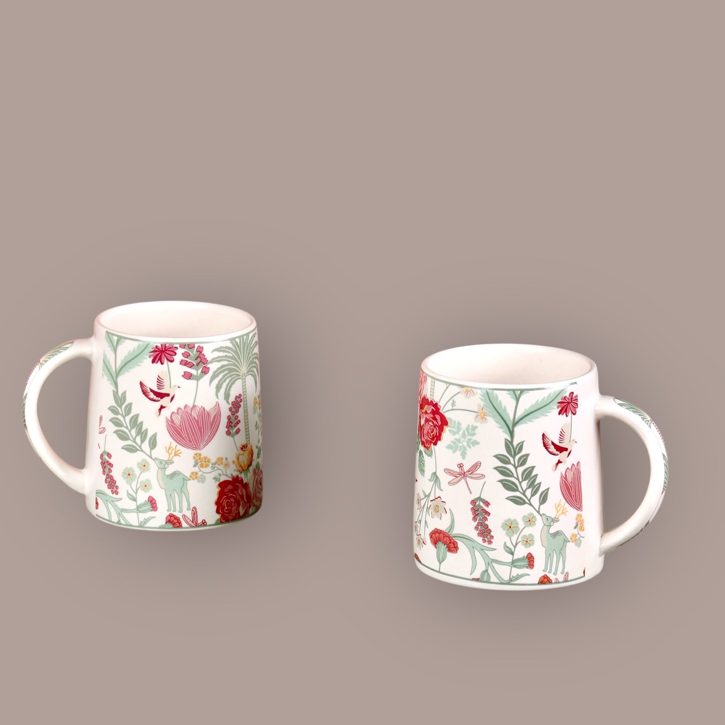 Forest Foliage Printed Stoneware Mug - Set of 2