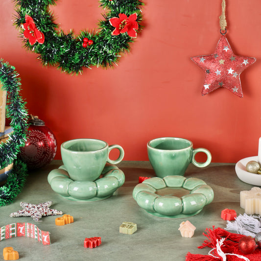 Dream Cloud Whimsical Cup & Saucer Set - Green