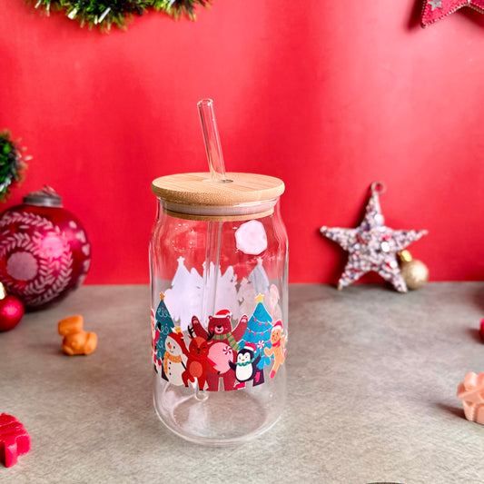 Santa and Friends Christmas Sipper with UV DTF Sticker