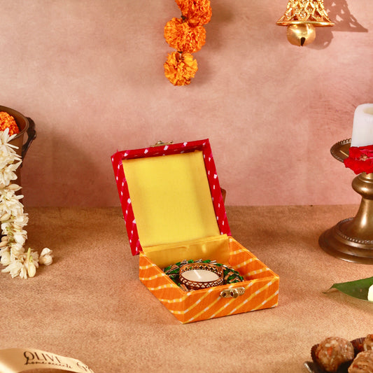 Jyoti Kalash - T light holder in Leheriya Lotus Box