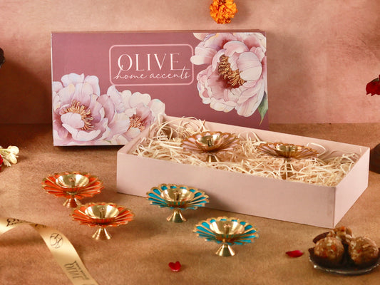 Colourful Brass Diyas - Set of 6 Gift Hamper
