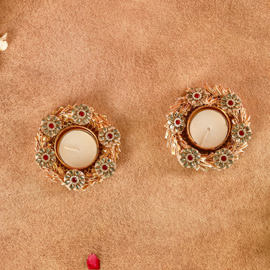 Shubh Aarambh Jyoti – Gota Patti & Beadwork Tealight Holders (Set of 2)