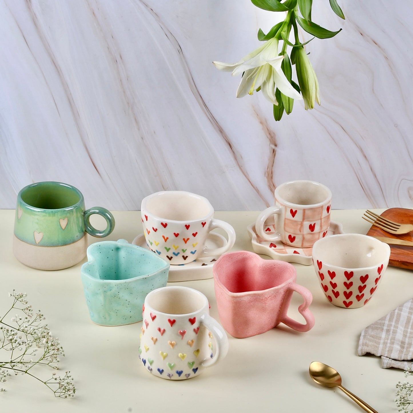 Set of 7 Statement Heart Mugs