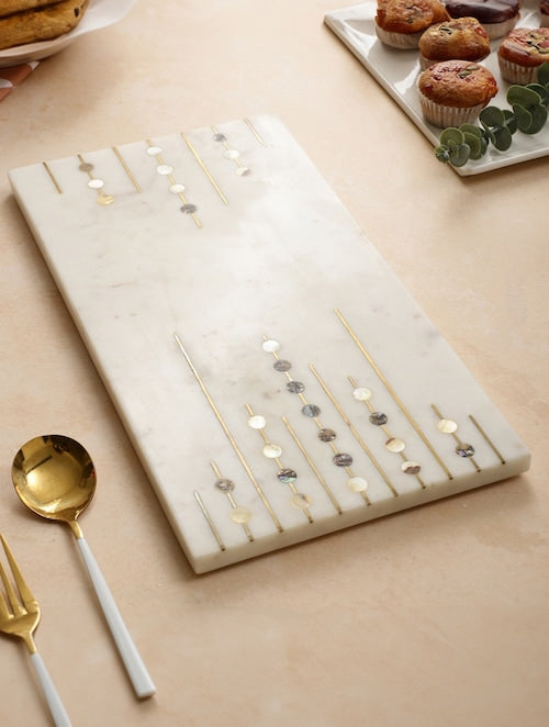 Exquisite Celeste Marble Platter with Mother of Pearl and Gold Inlay work - Handcrafted and Versatile