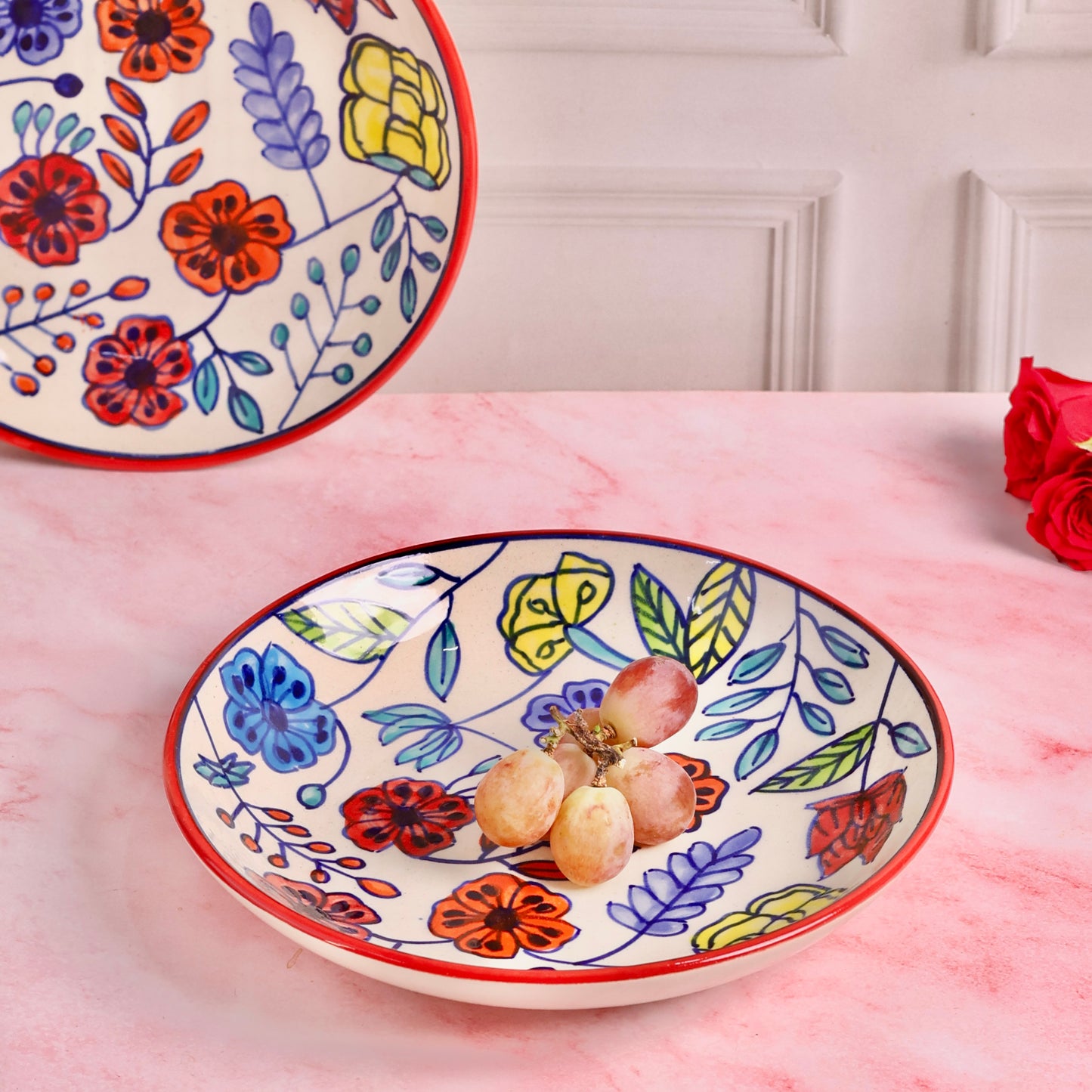 Handpainted Bloom Shallow Bowl - Pack of one