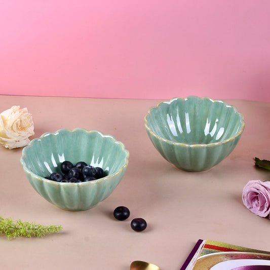 Scalloped Flower Bowls - Beige, Blue, Olive Grey, Green