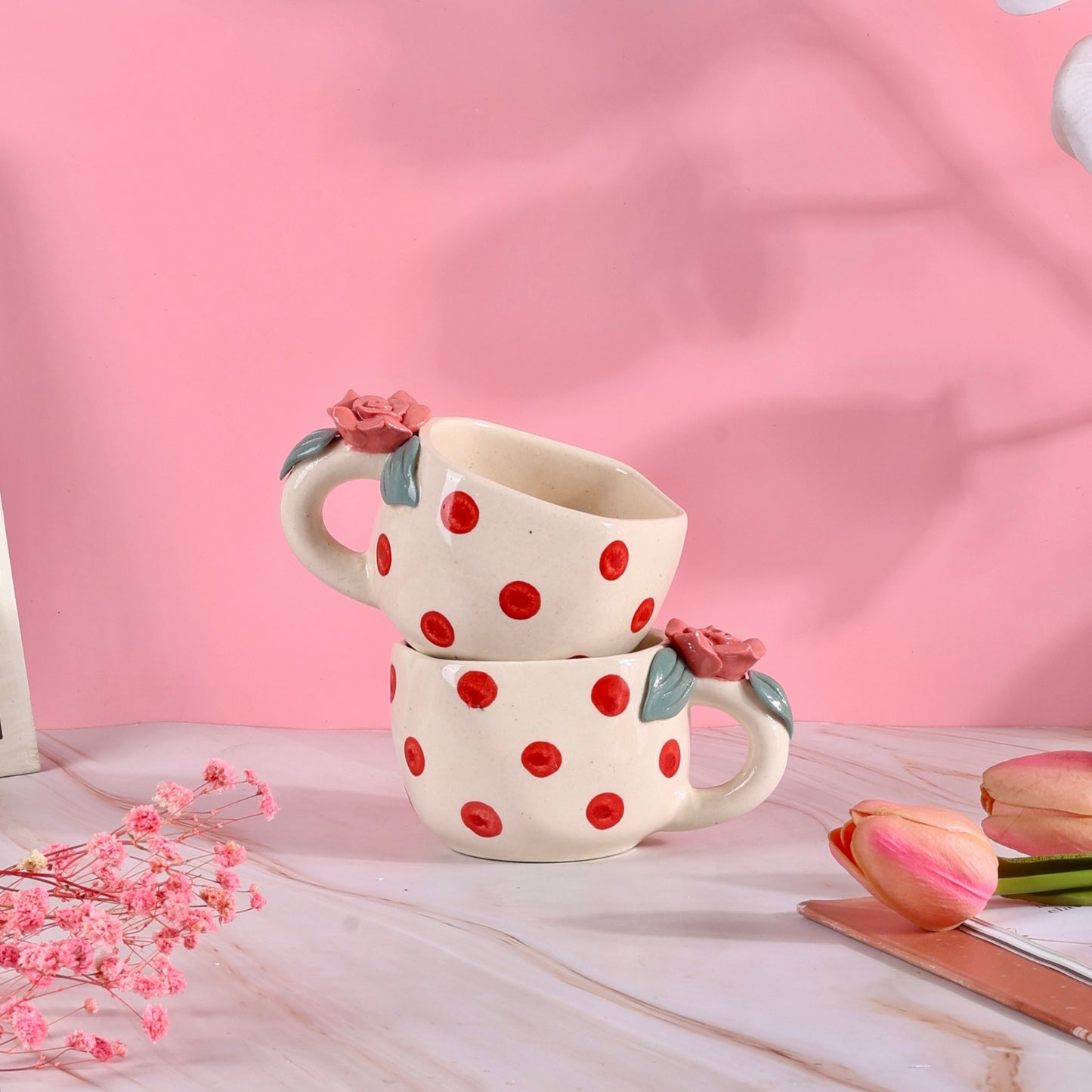 Pixie 4D Rose Polka Mugs - Set of 2