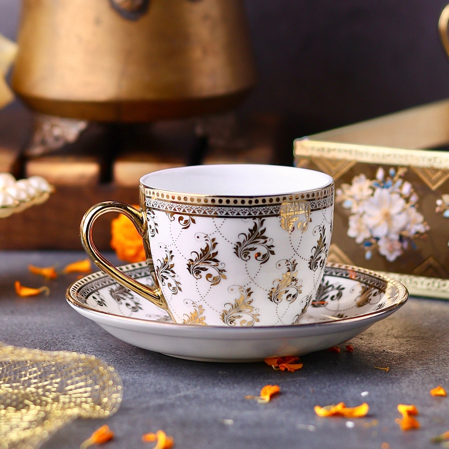 Vintage Gold Plated Porcelain Cup and Saucer