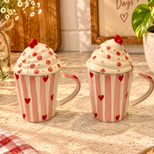 Heart Cupcake Mug with Lid - Pack of two