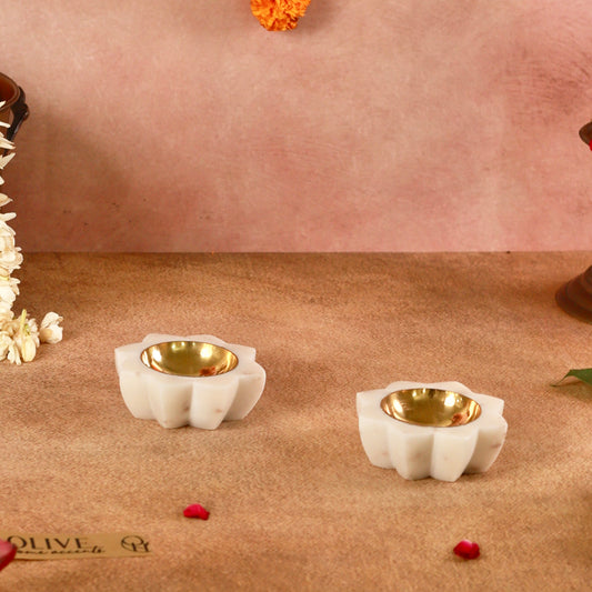 Marble and Brass Luxurious Diyas - pack of two