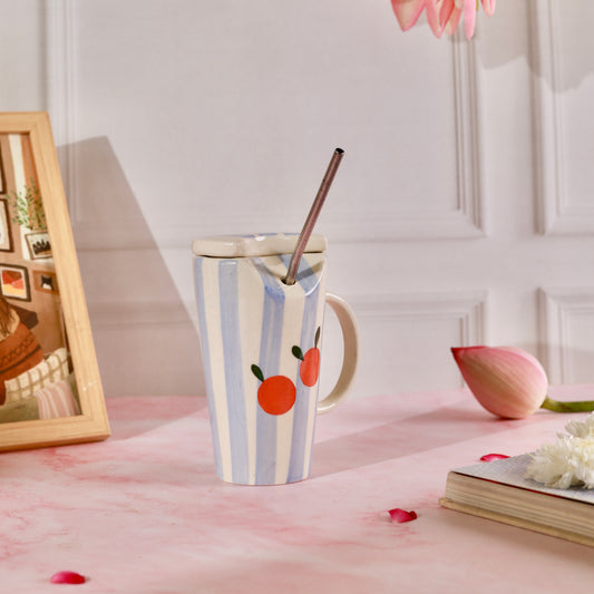 Citrus Stripe Sipper - with stainless steel straw