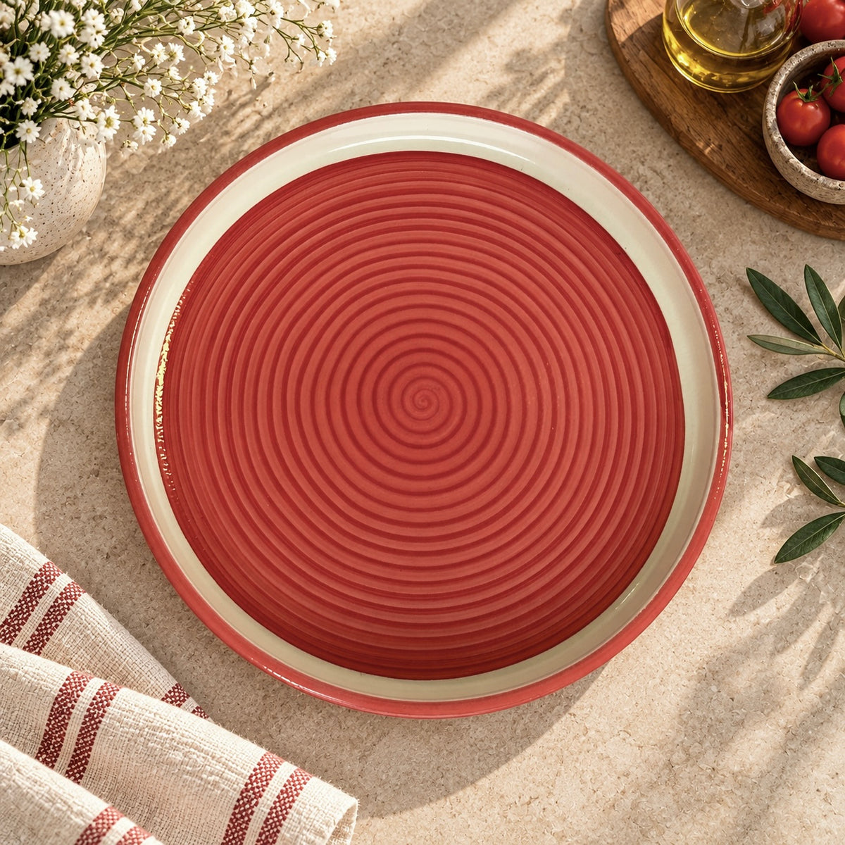 Red Spiral Deep Sided Platter or Tray