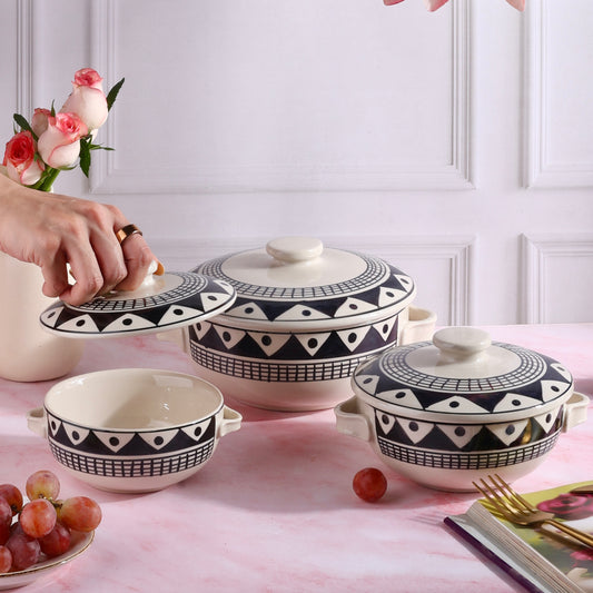 Ebony and Ivory Handpainted Casserole Set