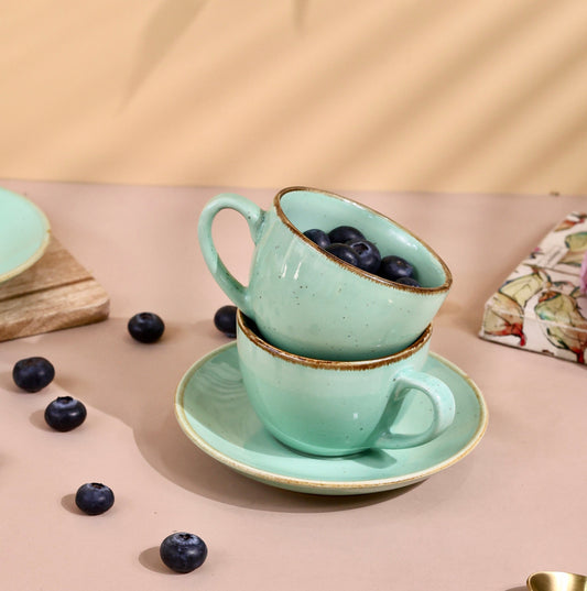 Fiji Cup and Saucer Set - Mint & White