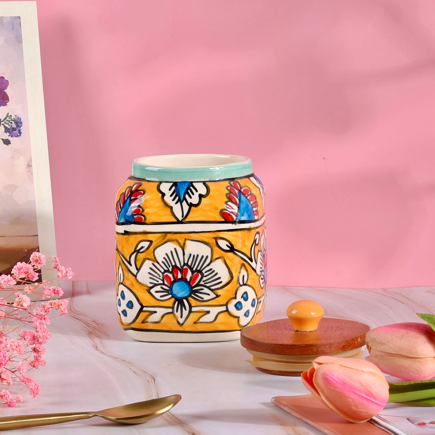 Handpainted Airtight Ceramic Jar - Pack of one