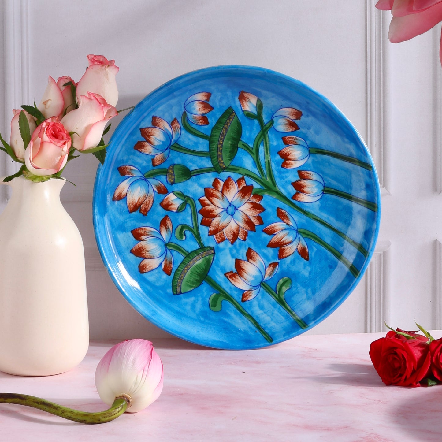 Jaipur Blue Pottery Handpainted Wall Plate Large