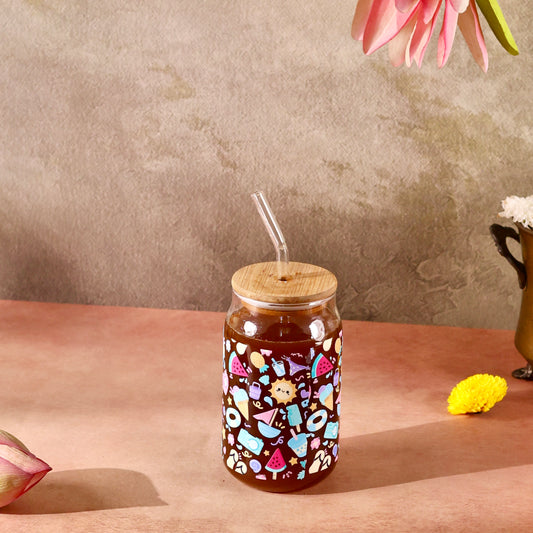 Beach Bum Ophelia Glass Sipper - with UV DTF sticker