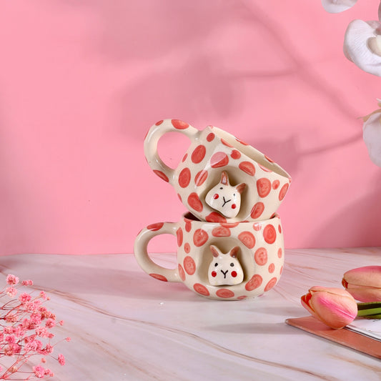 Pixie 4D Peach Bunny Polka Mugs - Set of 2