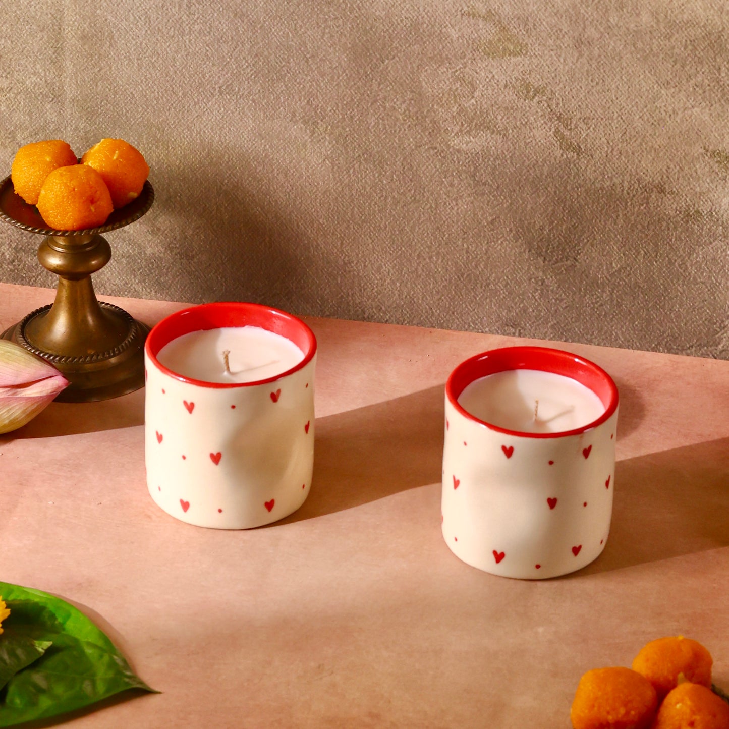 Roshni-e-Gulab Scented Premium Candle in reusable heart ceramic pinched glass - pack of one
