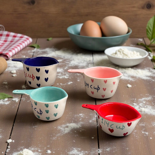 Handpainted Beating Heart Nestled Measuring Cup Set of 4 - Minor Imperfections