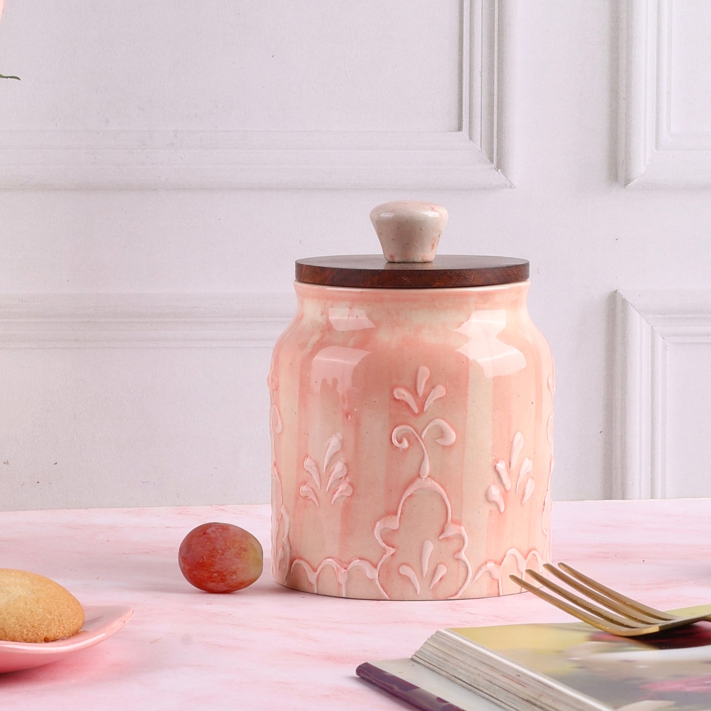 Embossed Grapevine Airtight Ceramic Jars