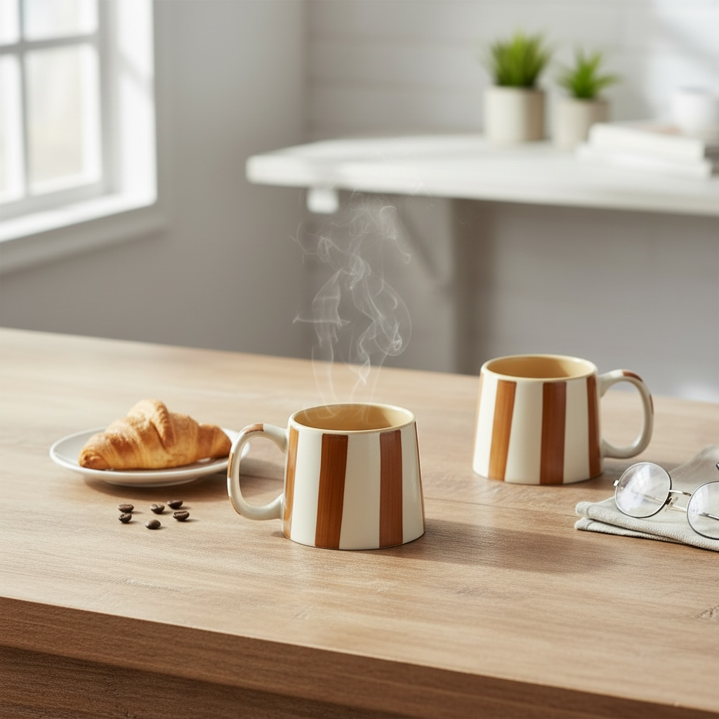 The Zen Stripe Mug Brown - Set of 2